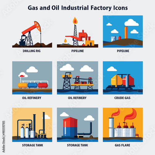 illustrations vector icon for oil and gas industry refinery process and building 
