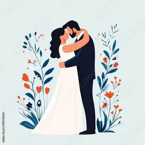 Wedding couple falling in love