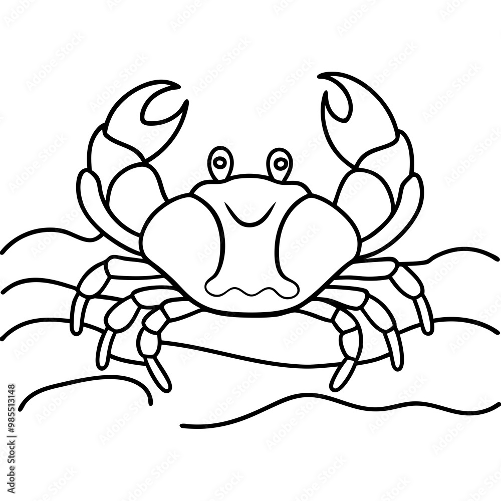 Crab Line Art Crawling on Sandy Beach Detailed Claws Vector Crab Line Art Crawling on Sandy Beach Detailed Claws Vector