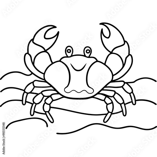 Crab Line Art Crawling on Sandy Beach Detailed Claws Vector