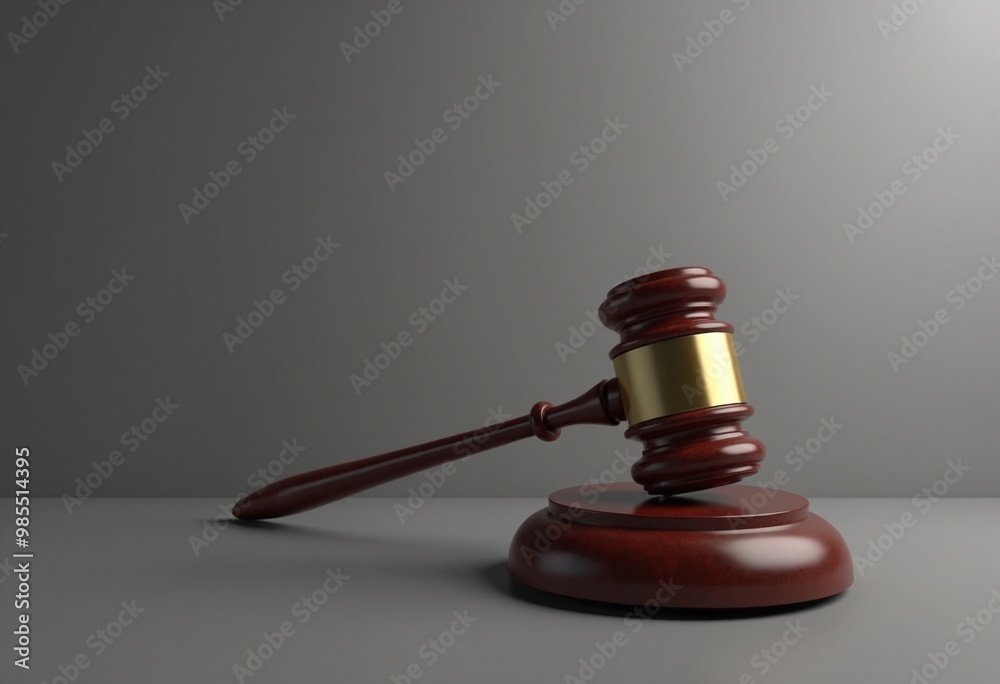 Detailed photo of a wooden gavel with a metallic gold band and matching sound block Detailed photo of a wooden gavel with a metallic gold band and matching sound block