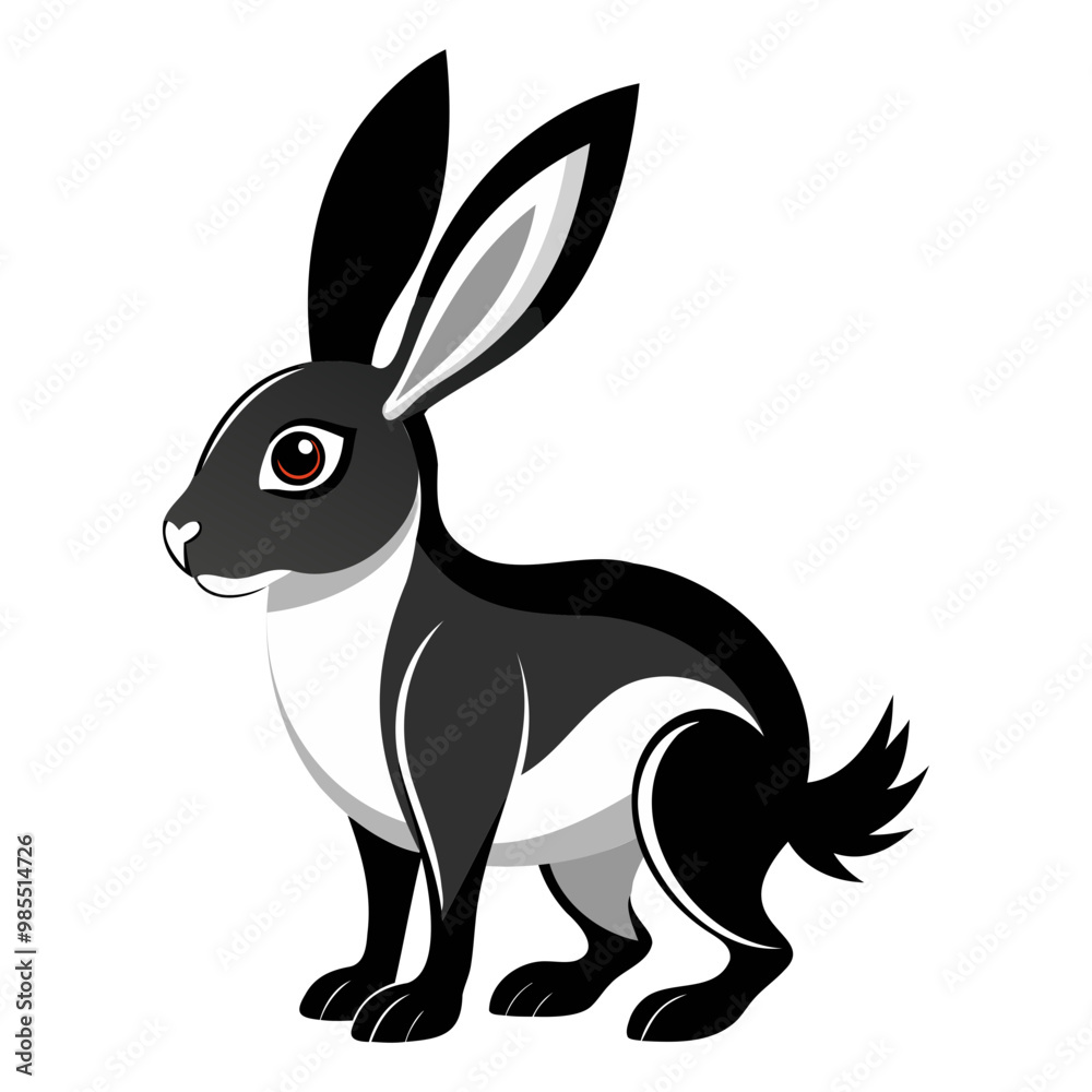 Obraz premium Rabbit hare black silhouette vector Illustration For abstract logo, Black and white Arabian Hare Silhouette