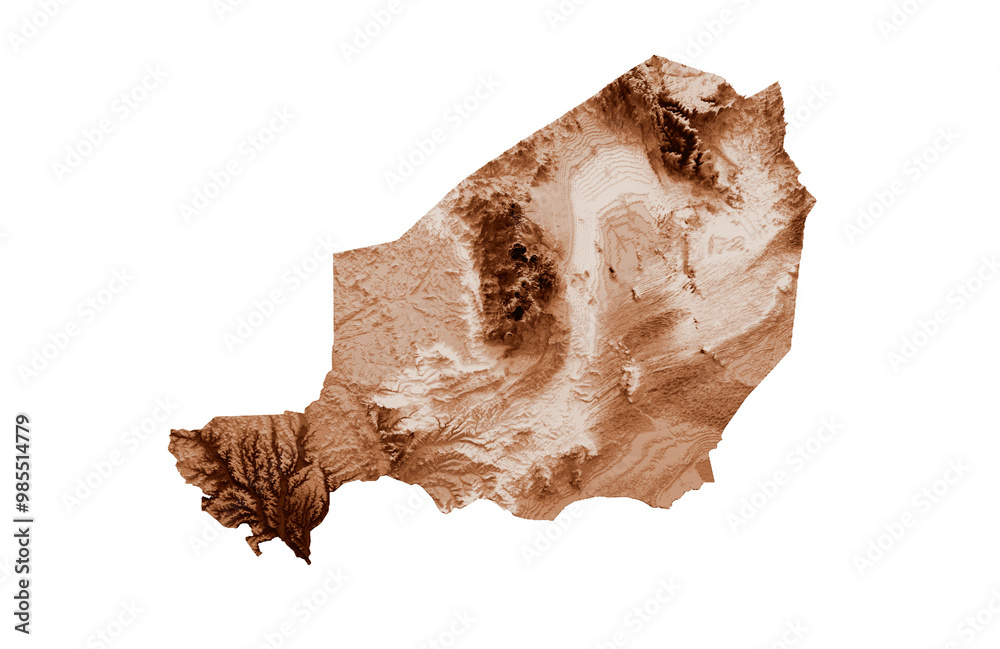 Obraz premium Map of Niger in old style, brown graphics in a retro style Vintage Style. High detailed 3d illustration 