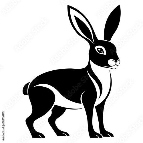 Rabbit hare black silhouette vector Illustration For abstract logo, Black and white Arabian Hare Silhouette