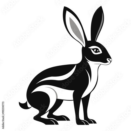 Rabbit hare black silhouette vector Illustration For abstract logo, Black and white Arabian Hare Silhouette