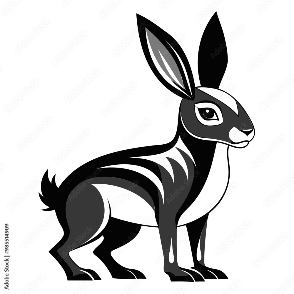 Obraz premium Rabbit hare black silhouette vector Illustration For abstract logo, Black and white Arabian Hare Silhouette