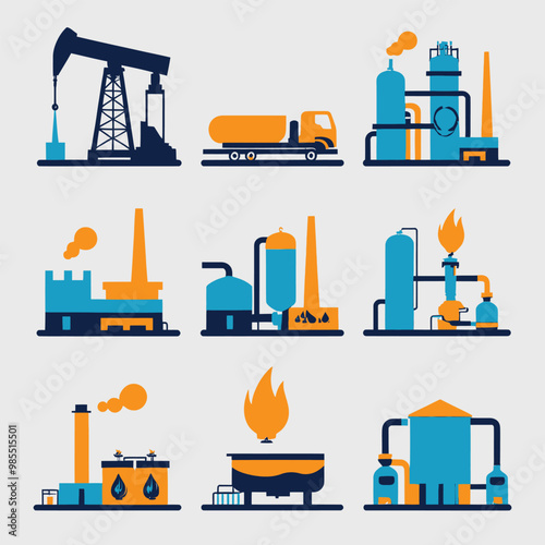 illustrations vector icon for oil and gas industry refinery process and building 

