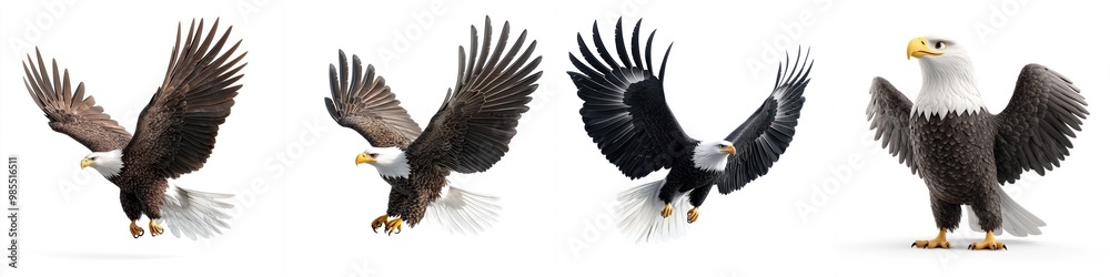 Obraz premium Graceful 3D Cartoon Eagle Soaring in C4D Style, Isolated on White Background, Generative AI