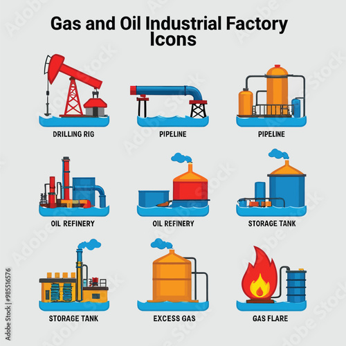 illustrations vector icon for oil and gas industry refinery process and building 
