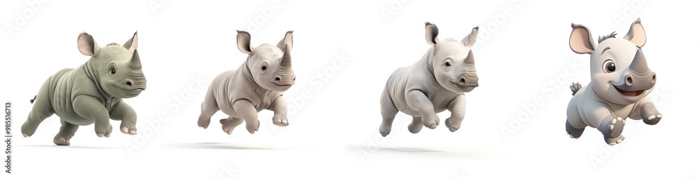 Playful Baby Rhino in Cartoon Style - 3D Rendering in C4D Isolated on White Background, Generative AI Playful Baby Rhino in Cartoon Style - 3D Rendering in C4D Isolated on White Background, Generative AI