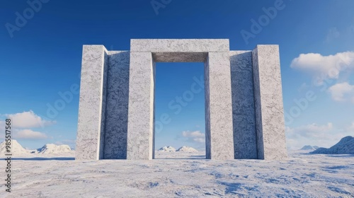 Monolithic stone temple with star-shaped symbols, standing as a gateway to the cosmos, cosmic architecture, cosmic symbolism, Realistic Photo captured with Sony A70 III photo