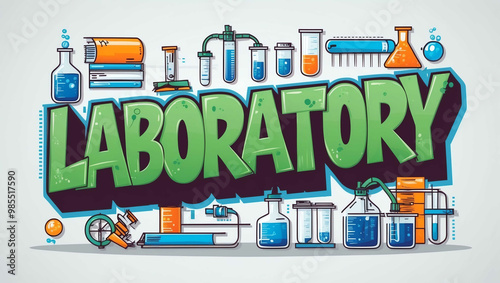 Laboratory graffiti lettering illustration design on plain white background