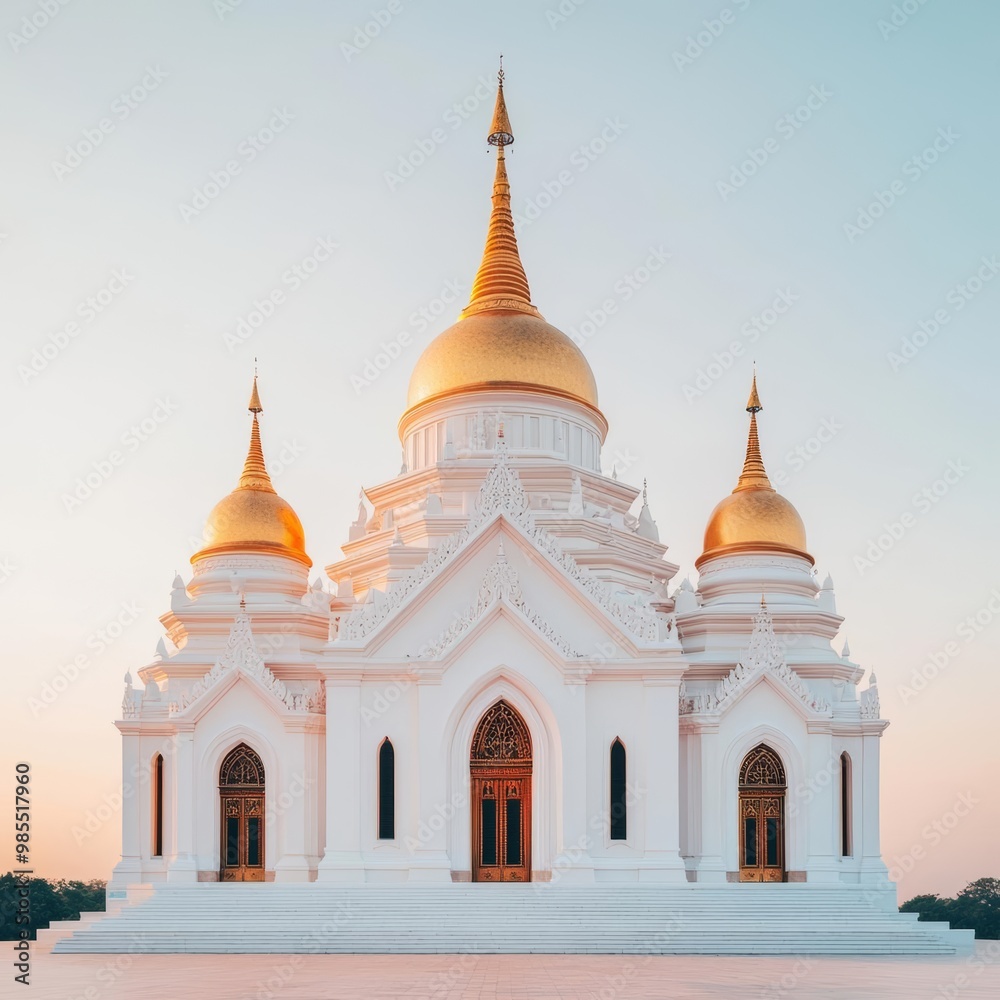 Sunset-lit temple with golden domes and spiritual symbols representing eternal light, golden domes architecture, light symbolism, Realistic Photo captured with Sony A70 III Sunset-lit temple with golden domes and spiritual symbols representing eternal light, golden domes architecture, light symbolism, Realistic Photo captured with Sony A70 III