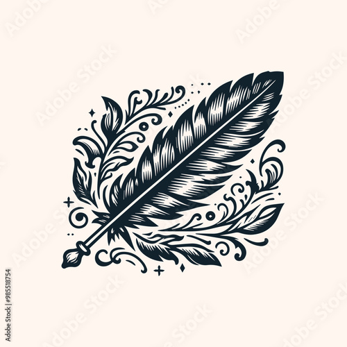 feather vintage vector sketch.  bird feathers design. fluffy swan. soft bird plumage set. Pen icons design.