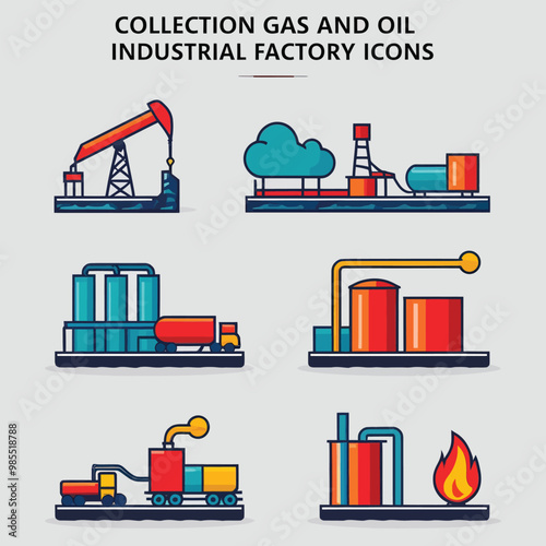illustrations vector icon for oil and gas industry refinery process and building 
