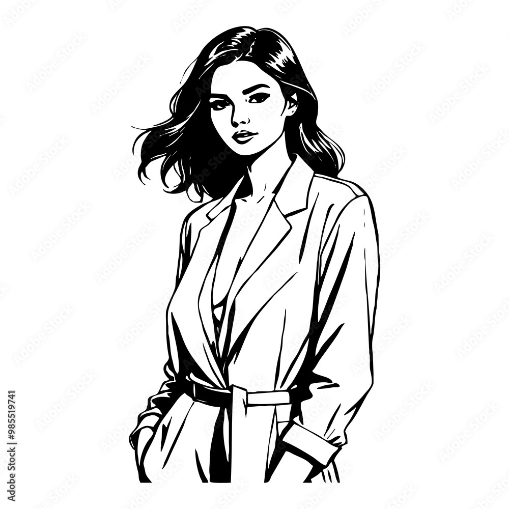 Fictional female character. Black and white line art. Logo design for use in graphics. T-shirt print, tattoo design. Fictional female character. Black and white line art. Logo design for use in graphics. T-shirt print, tattoo design.