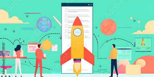 Space Rocket Launch Creative Illustration