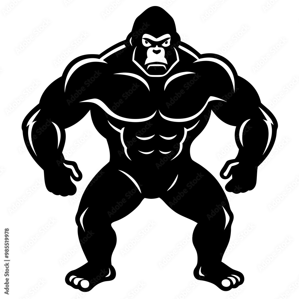 Gorilla Silhouette in Powerful Muscular Pose Vector Art Gorilla Silhouette in Powerful Muscular Pose Vector Art