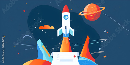 Space Rocket Launch Creative Illustration