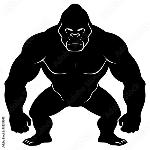 Gorilla Silhouette in Powerful Muscular Pose Vector Art