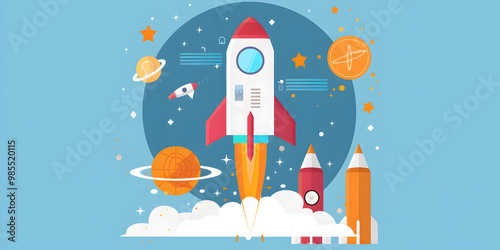 Space Rocket Launch Creative Illustration