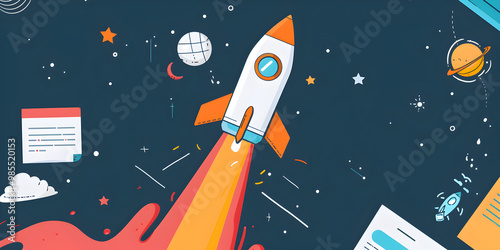 Space Rocket Launch Creative Illustration