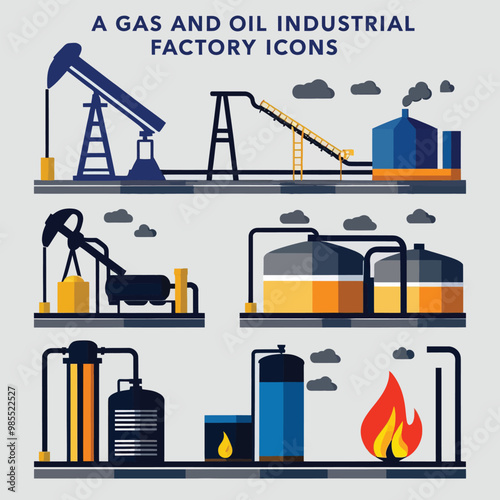 illustrations vector icon for oil and gas industry refinery process and building 
