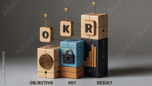 Wallpaper Mural OKR Concept with Wooden Blocks for Objective, Key, and Result Torontodigital.ca