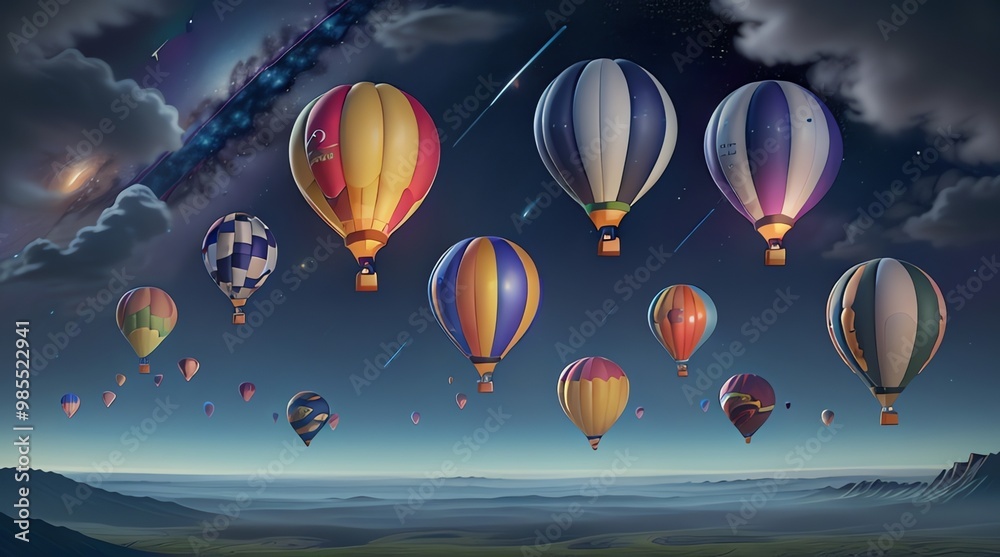 Obraz premium a hot air balloon with a star and a star in the sky