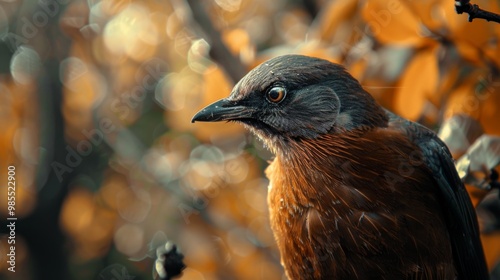 Nature wildlife image of bird standing on tree branch.