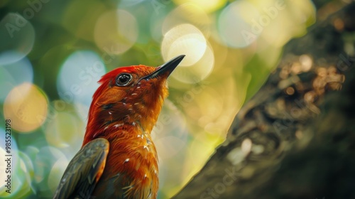 Nature wildlife image of bird standing on tree branch.