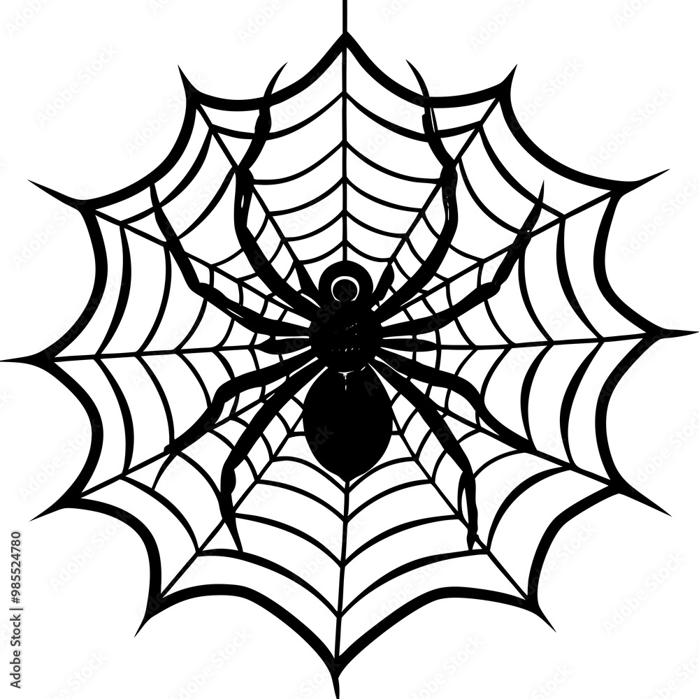 Fototapeta premium Hanging Spider Silhouette with Intricate Web Vector Art