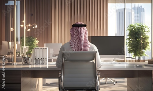 Administrative office jobs and professions, integrating work with technology and technology, the concept of managing and organizing business affairs through technical devices, a picture from the back.