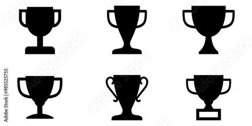 set of goblet or trophy cup vector pictogram sign icon symbol ui and ux design, glyphs