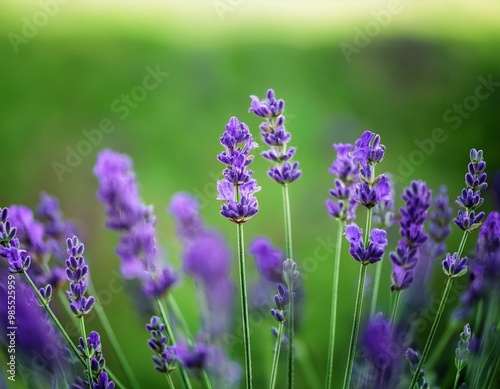 Lavender flowers - Sunset over a summer purple lavender field . Bunch of scented flowers in the lavanda fields of the French Provence near