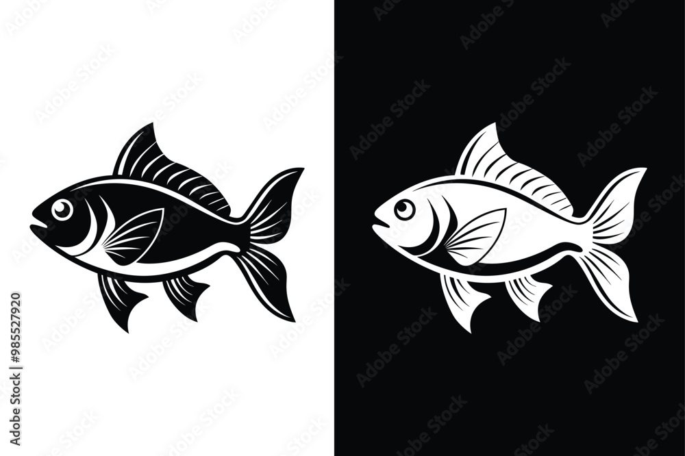Fototapeta premium Simple Fish Icon. Bold Black Vector Silhouette Design