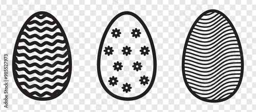 Easter Eggs collection.Set of Easter eggs simple line icons. Vector icons of eggs with ornament in flat design.