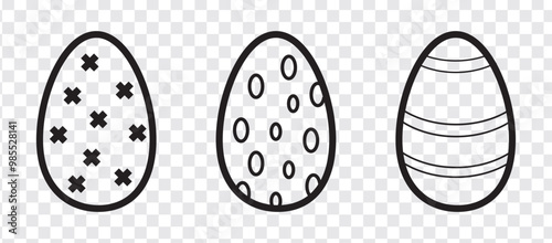 Easter Eggs collection.Set of Easter eggs simple line icons. Vector icons of eggs with ornament in flat design.