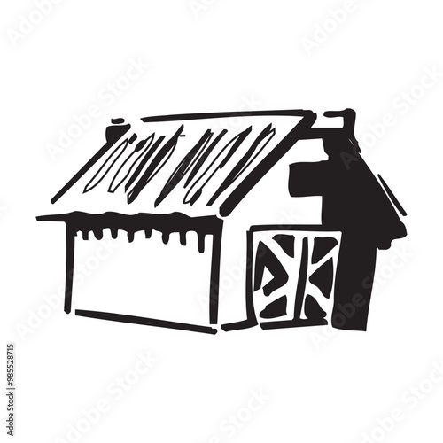 Farm barn cowshed building exterior with tractor and windmill flat vector