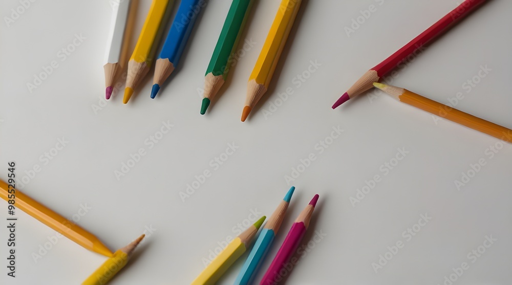 Colorful pencils and a white sheet of paper on a white. generative ai Colorful pencils and a white sheet of paper on a white. generative ai