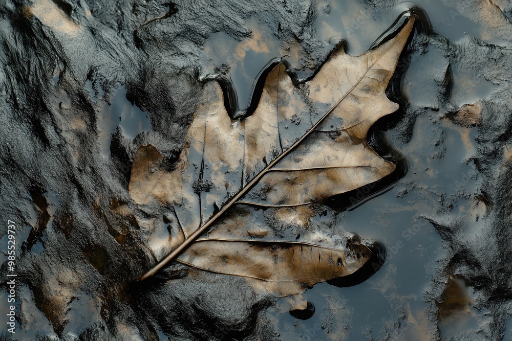 Fallen Leaf Covered in Oil Pollution Fallen Leaf Covered in Oil Pollution