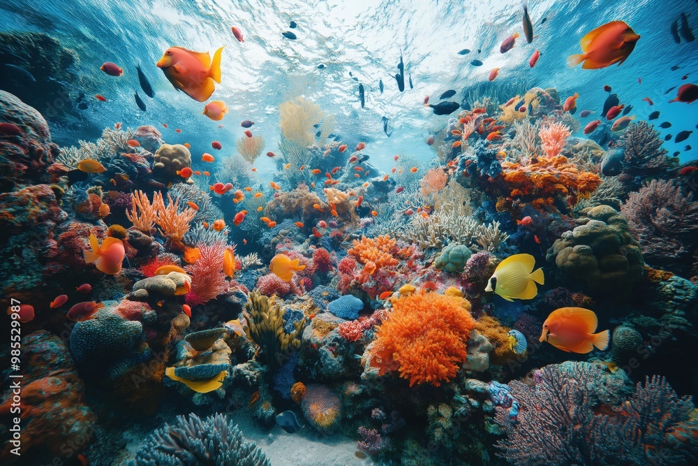 Fototapeta premium Vibrant Coral Reef Ecosystem with Colorful Tropical Fish