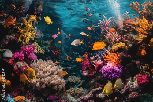 Vibrant Coral Reef Ecosystem with Colorful Tropical Fish