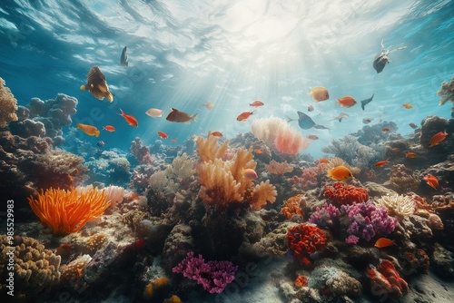 Vibrant Coral Reef Ecosystem with Colorful Tropical Fish