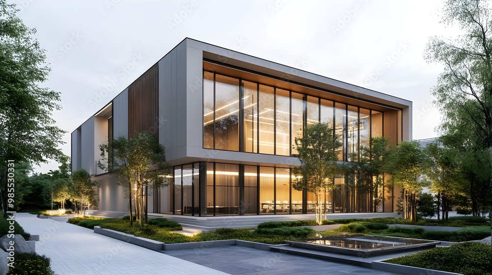 Minimalist Office Building with Sleek Lines and Spacious Courtyard Minimalist Office Building with Sleek Lines and Spacious Courtyard