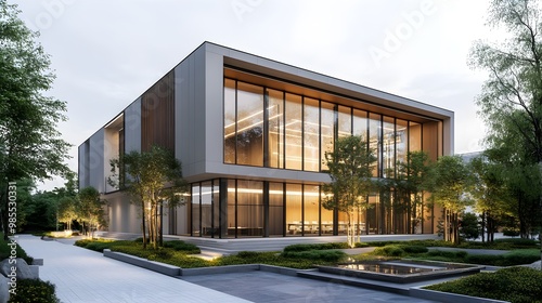 Minimalist Office Building with Sleek Lines and Spacious Courtyard