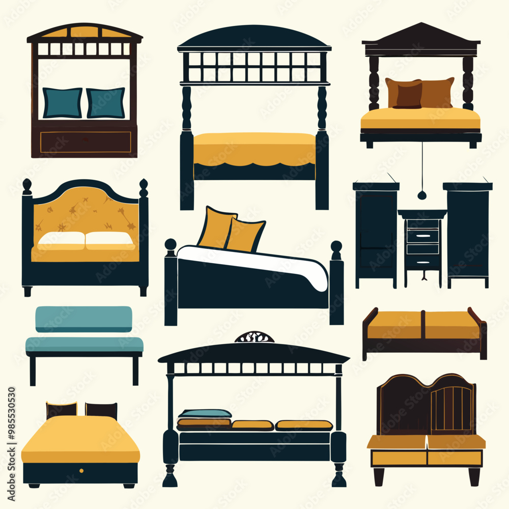 Fototapeta premium High-Quality Furniture Bed Vector, Furniture Bed Vector Pro, Stylish Furniture Bed Vector Collection, Get Creative with Our Pro Furniture Bed Vector Graphics for Your Designs