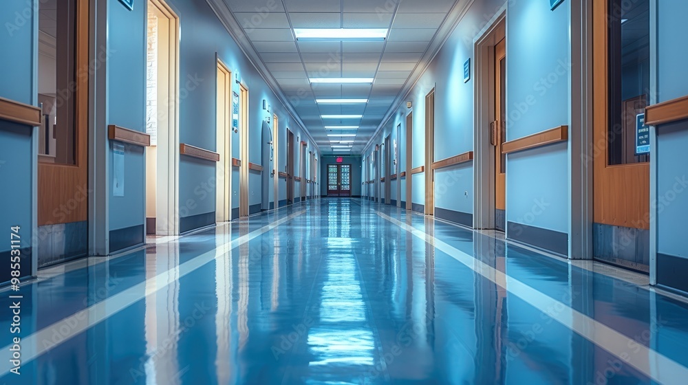 High School hallway corridor in College or university empty hall at classroom. Generative AI. High School hallway corridor in College or university empty hall at classroom. Generative AI.