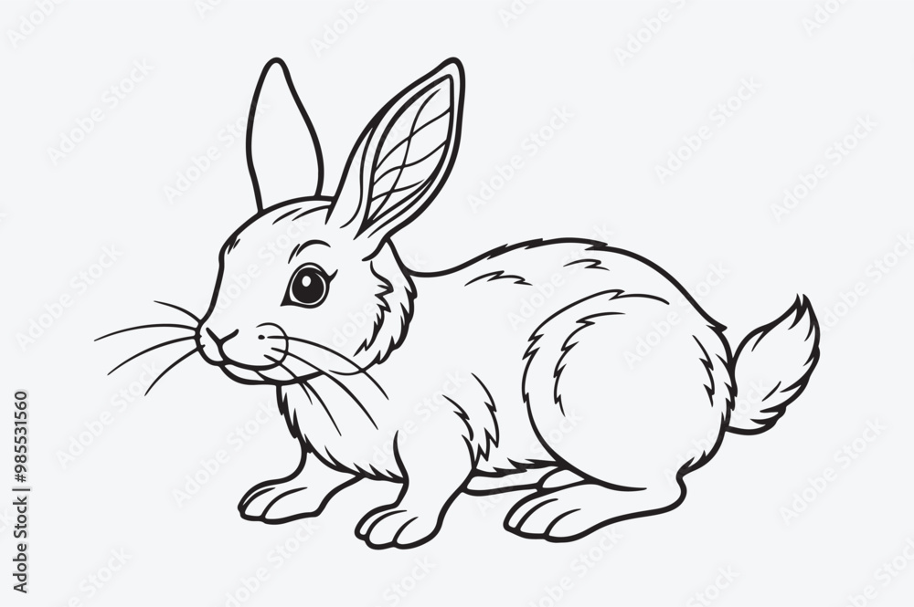 Obraz premium Black line art of a RABBIT for kids coloring book in white background