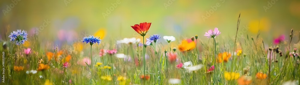 Breezy meadow with wildflowers in full bloom, capturing the essence of nature s movement, Botanical Breezy meadow with wildflowers in full bloom, capturing the essence of nature s movement, Botanical